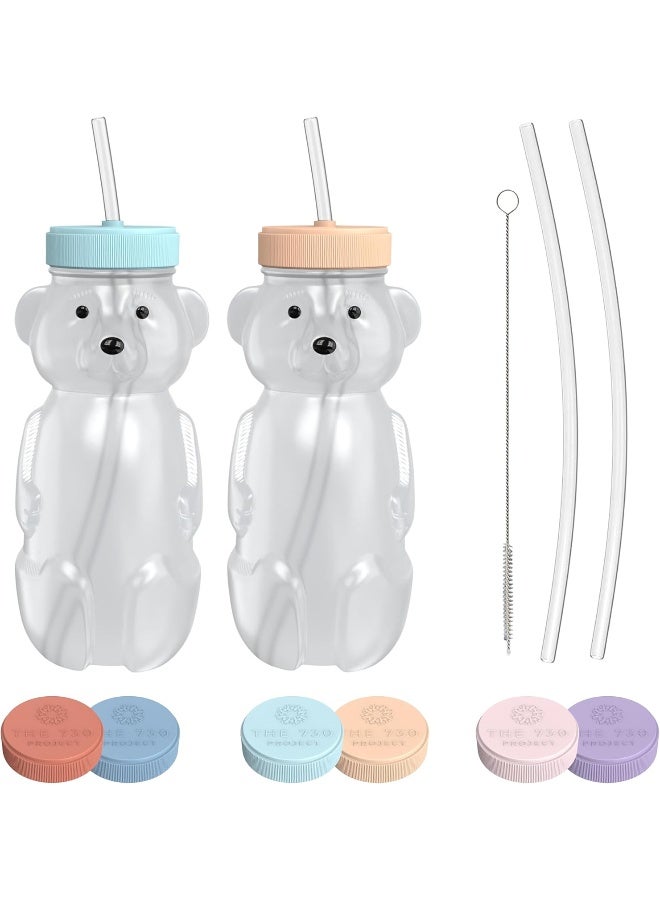 The 730 Project Honey Bear Straw Cup for Babies, 8oz Honey Bear Cup with Travel Lid, 2-Pack Therapy Learning Honeybear Straw Cup - Image 1